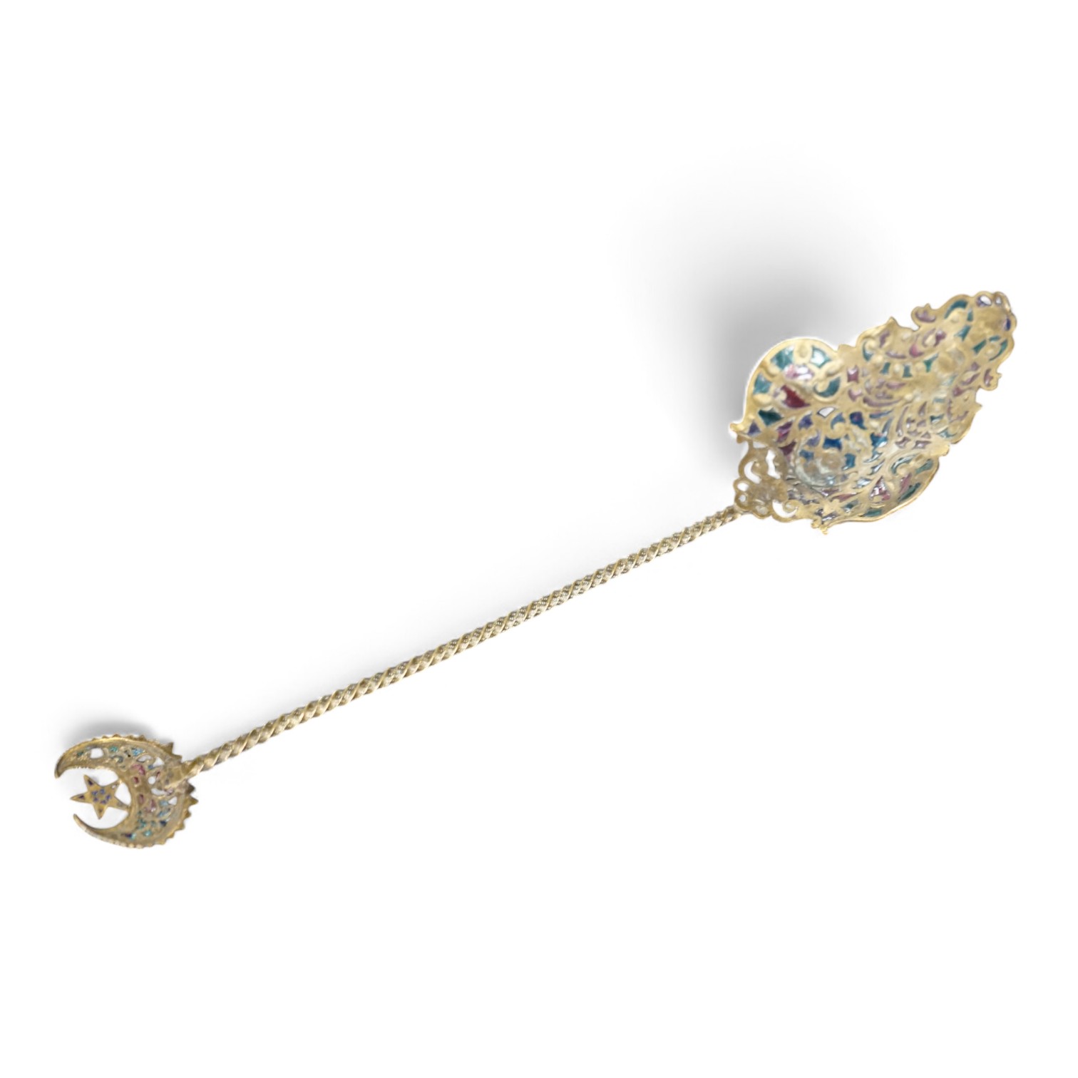 A plique à jour enamel spoon, 21cm. Condition - fair, minor damage and losses to enamel